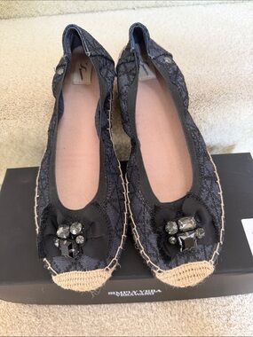 Simply Vera Vera Wang Black Embellished Lace Espadrille Flats - Women's